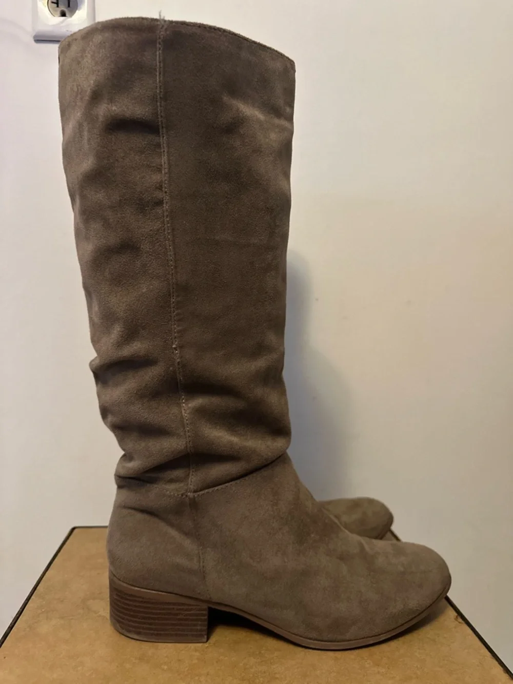 Taupe Suede Knee-High Women's Boots - Picture 3 of 7